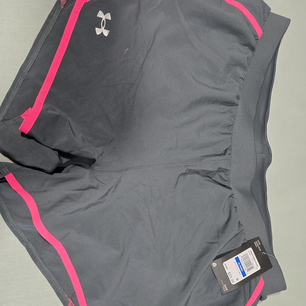 Under Armour Women's Athletic Shorts in Gray with Pink Trim - Built In Brief